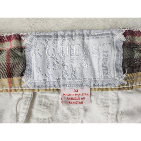 Guess USA Men's Size W31x12 Distressed Baggy Fit Linen/Cotton Cargo Shorts White - Picture 6 of 16